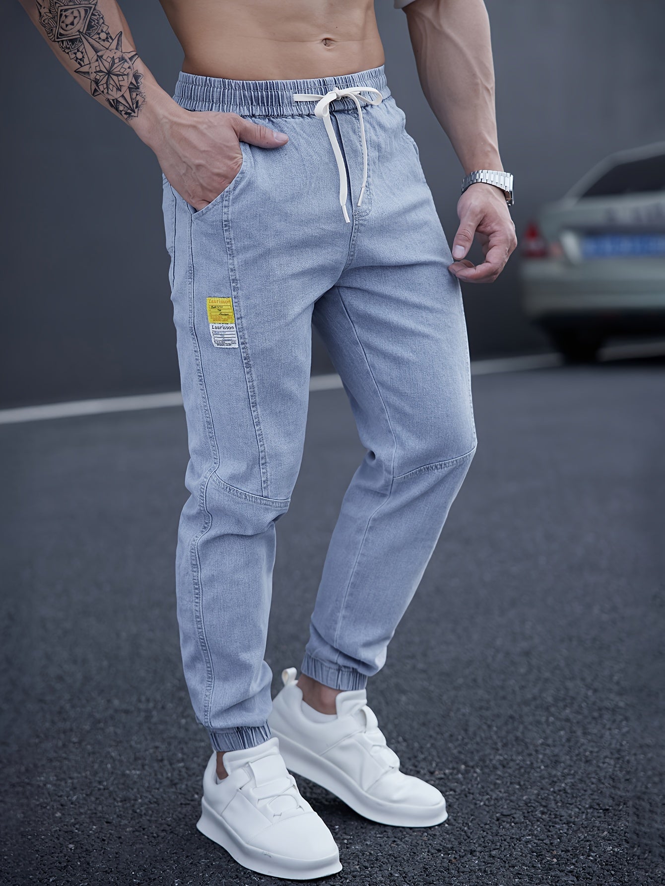Angelo - Schwarze Herren-Jeans-Jogger mit lockerem Schnitt