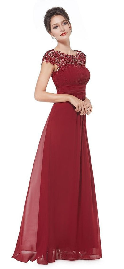 Damen Elegantes Abendkleid mit Spitzenoberteil und fließendem Rock Fudus