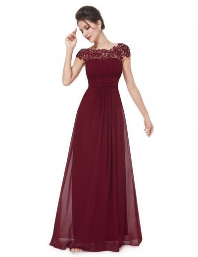 Damen Elegantes Abendkleid mit Spitzenoberteil und fließendem Rock Fudus