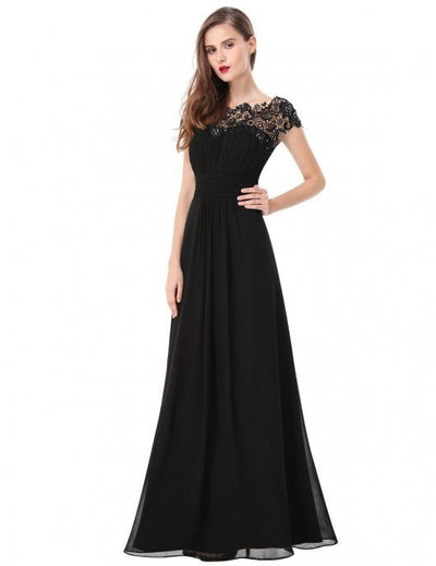 Damen Elegantes Abendkleid mit Spitzenoberteil und fließendem Rock Fudus