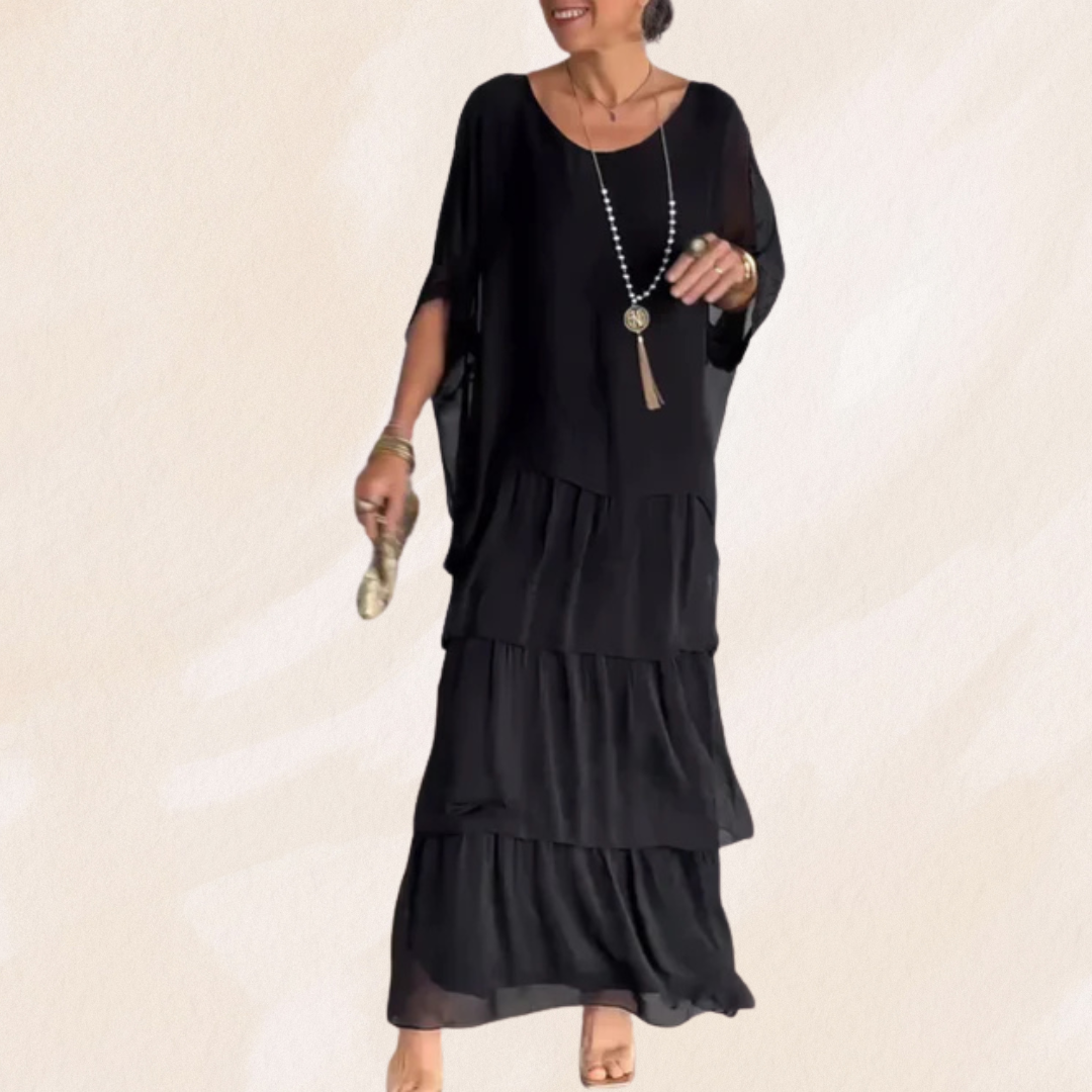 Elvéra – Fließendes Maxikleid mit Rundhalsausschnitt