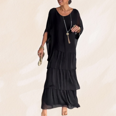Elvéra – Fließendes Maxikleid mit Rundhalsausschnitt