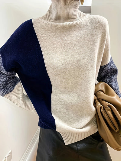 Amelia | Colorblock Rollkragenpullover in Apricot