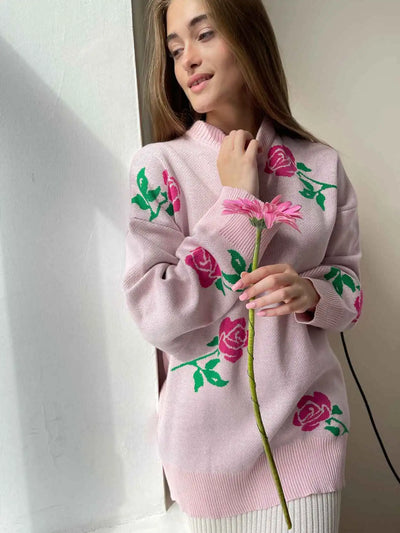 Sana | Rosendruck strickpullover für damen