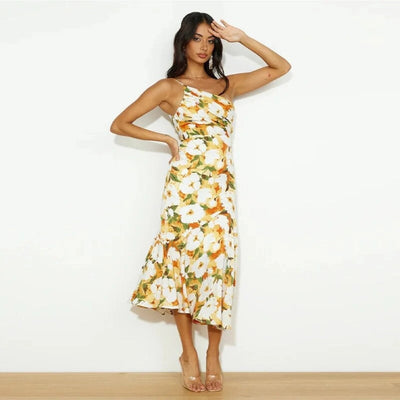 Carina - Asymmetrisches Maxikleid mit floralem Muster