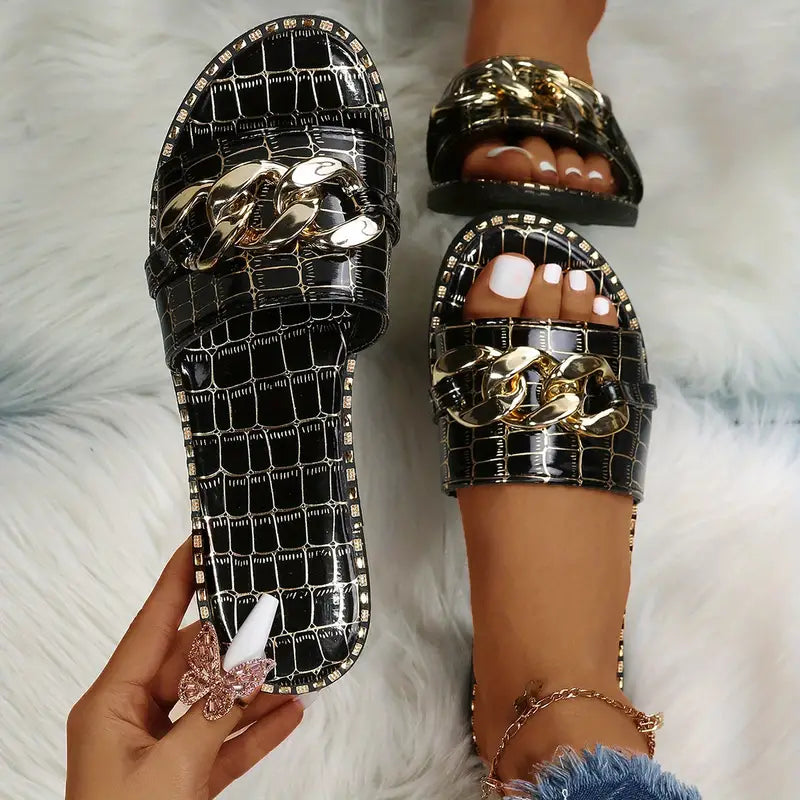 Alicia - Metallische Chian-Dekor-Sandalen für Frauen [Letzter Tag Rabatt]