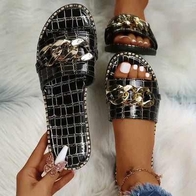 Alicia - Metallische Chian-Dekor-Sandalen für Frauen [Letzter Tag Rabatt]
