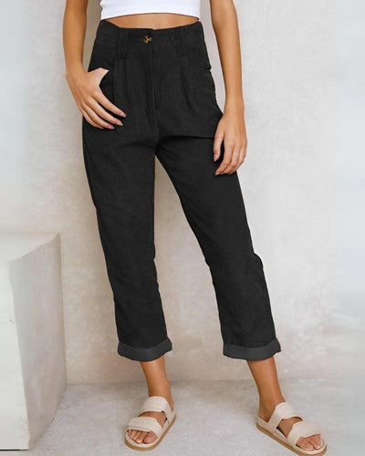 Mocarra | Cordhose mit hohem Bund und Faltenwurf