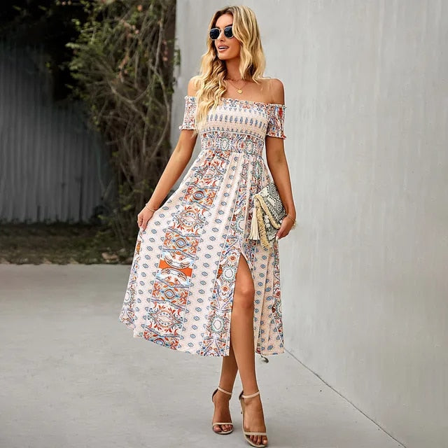 Mocarra | Bohème MIDI-Kleid mit Rüschenbesatz