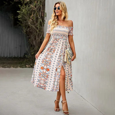Mocarra | Bohème MIDI-Kleid mit Rüschenbesatz