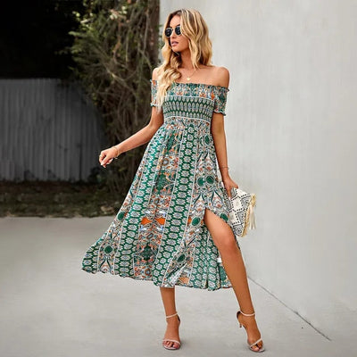 Mocarra | Bohème MIDI-Kleid mit Rüschenbesatz
