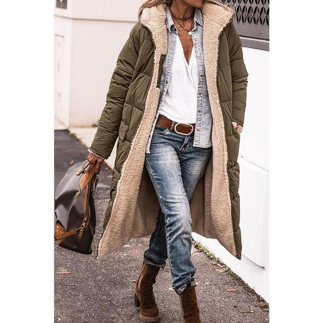Mocarra | Beidseitig tragbare lange Damenjacke mit Fleece-Innenseite