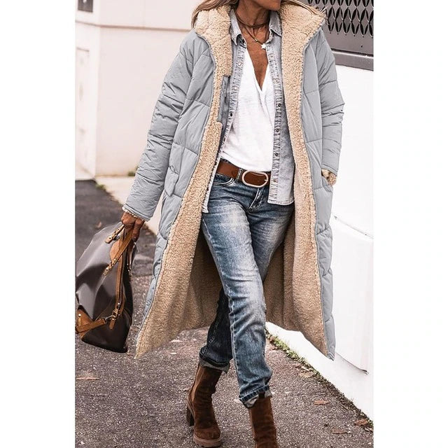 Mocarra | Beidseitig tragbare lange Damenjacke mit Fleece-Innenseite