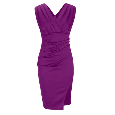 Mocarra | Damen Sommer Basic  Taille Drapiert Front Midi Kleid