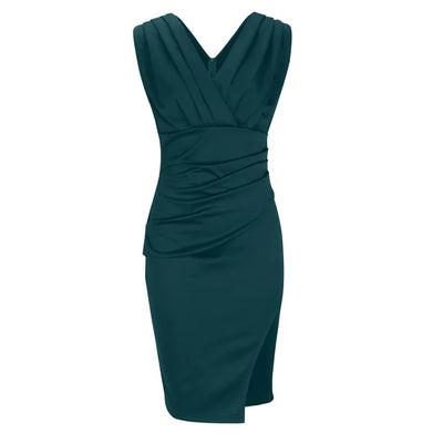 Mocarra | Damen Sommer Basic  Taille Drapiert Front Midi Kleid