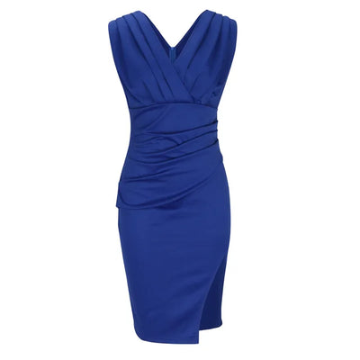 Mocarra | Damen Sommer Basic  Taille Drapiert Front Midi Kleid