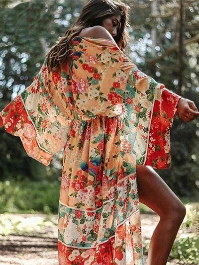Mocarra | Chic Jahrgang Druck Floral Strand Cover Up Sommer
