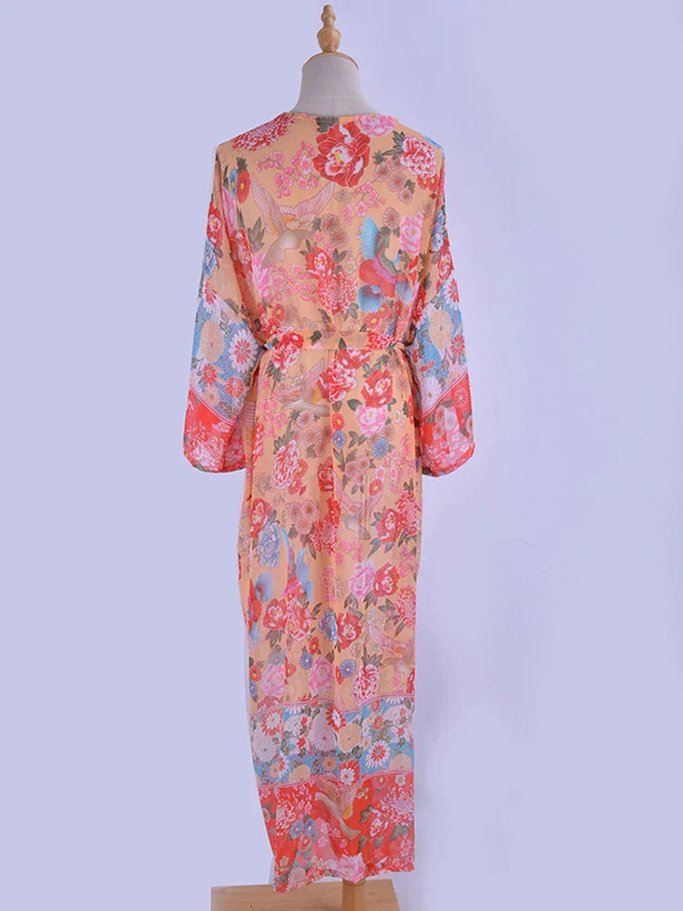 Mocarra | Chic Jahrgang Druck Floral Strand Cover Up Sommer