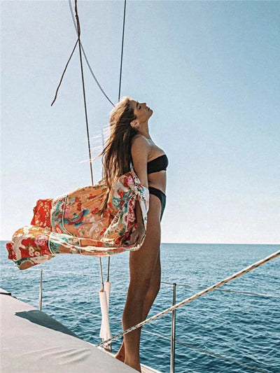 Mocarra | Chic Jahrgang Druck Floral Strand Cover Up Sommer
