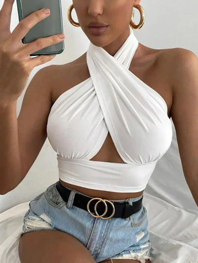 Mocarra | Frauen Sommer Tanktops sexy einfarbig Kreuz Neck holder