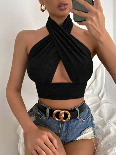 Mocarra | Frauen Sommer Tanktops sexy einfarbig Kreuz Neck holder