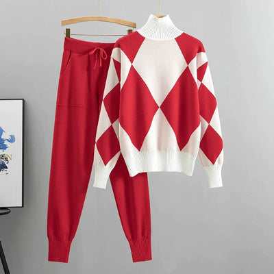 Mocarra | 2-teiliges Set aus kariertem Pullover und einfarbiger Hose