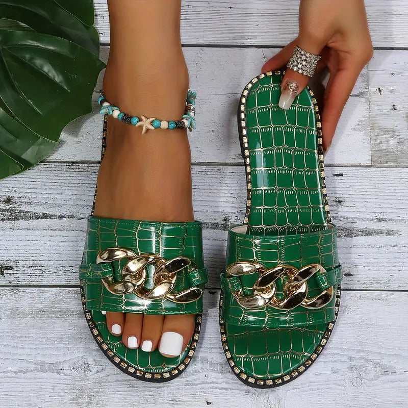 Alicia - Metallische Chian-Dekor-Sandalen für Frauen [Letzter Tag Rabatt]