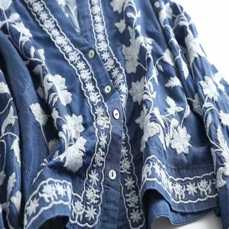 Mocarra | Denim Bloom Strickjacke