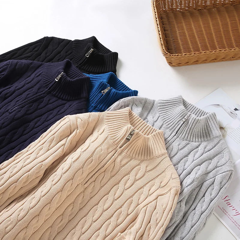 Boyd - Stilvolles Zopfmuster-Pullover mit V-Ausschnitt und Reißverschluss