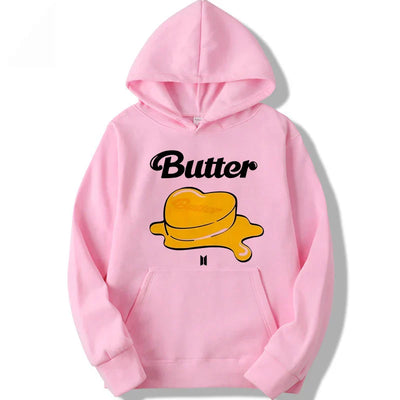 Amina | Gelber Kapuzenpullover mit Butter-Print für Damen