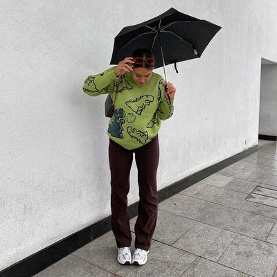Tawan | Harajuku 90s Strickpullover Locker Y2K O-Ausschnitt Winter Streetwear