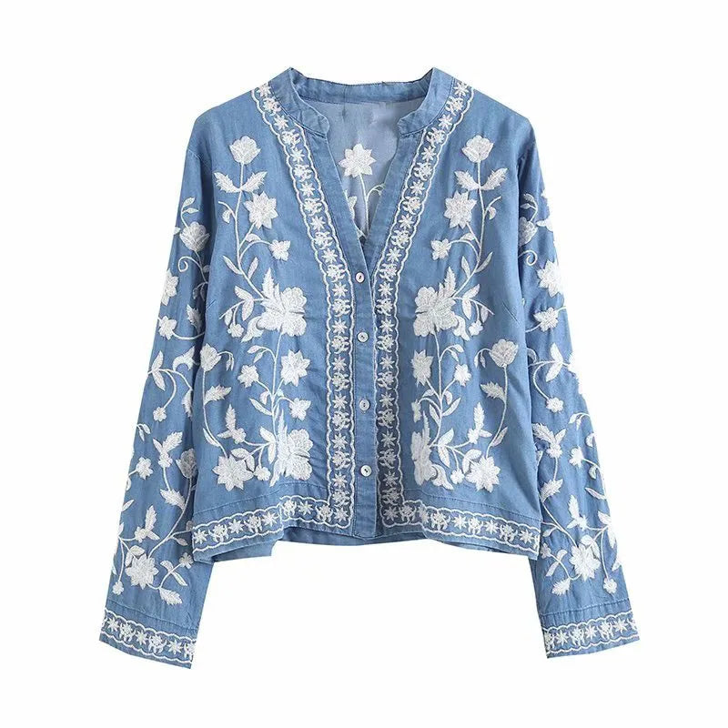Mocarra | Denim Bloom Strickjacke