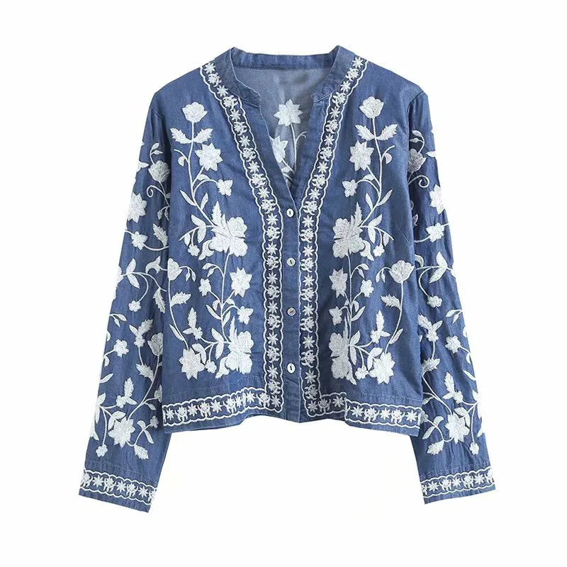 Mocarra | Denim Bloom Strickjacke