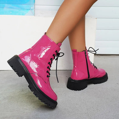 Exid | Heiße rosa leder plateau-stiefeletten