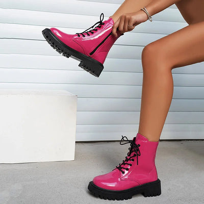 Exid | Heiße rosa leder plateau-stiefeletten