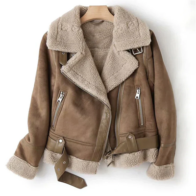 Lora - Lederjacke mit Sherpa-Futter
