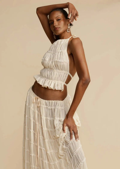 Mocarra | Schicke Mode Hals Halter Hals lange Rock Set