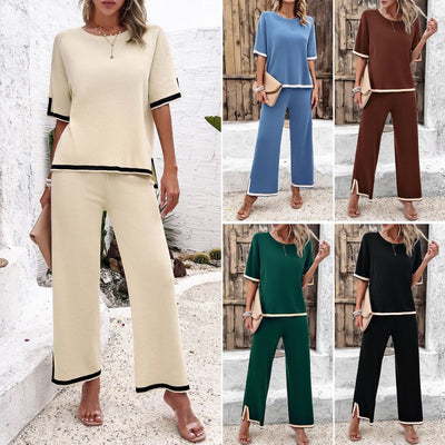 Mocarra | Elegante Damenmode Temperament Freizeit Kurzarm-Strickanzug