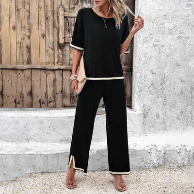 Mocarra | Elegante Damenmode Temperament Freizeit Kurzarm-Strickanzug