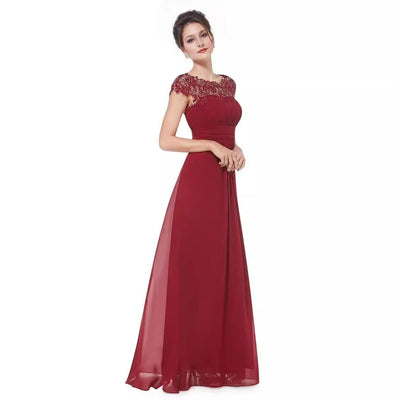 Damen Elegantes Abendkleid mit Spitzenoberteil und fließendem Rock Fudus