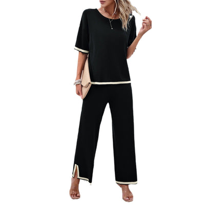 Mocarra | Elegante Damenmode Temperament Freizeit Kurzarm-Strickanzug