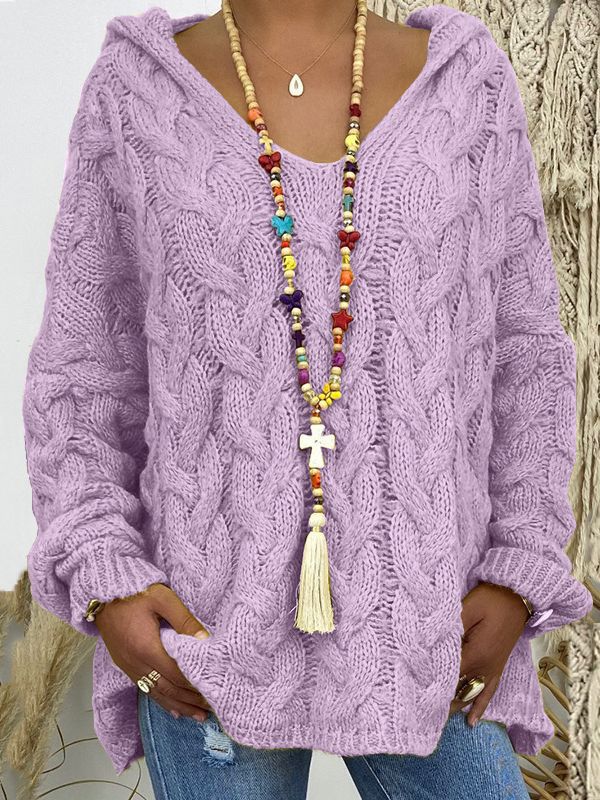 Damen KABELSTRICK HOODIE PULLOVER | MODISCHER, BEQUEMER, VIELSEITIGER