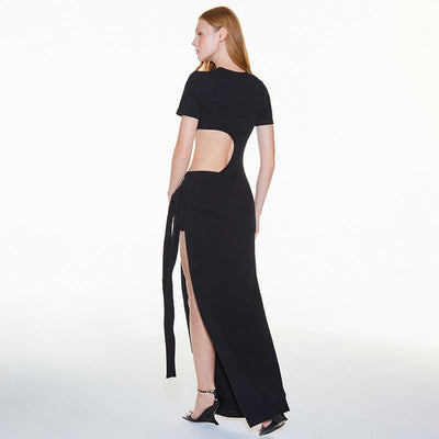 Mocarra | Sommer Ausschnitt Hüftkrawatte Maxikleid
