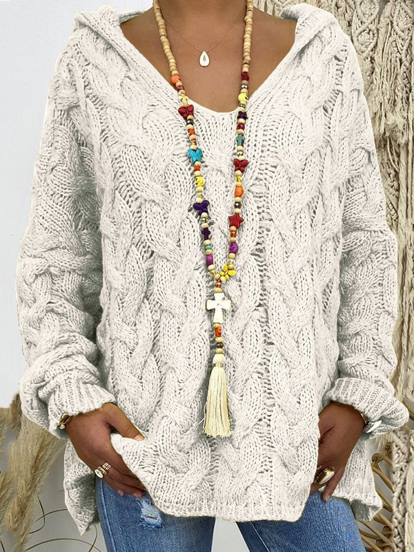 Damen KABELSTRICK HOODIE PULLOVER | MODISCHER, BEQUEMER, VIELSEITIGER