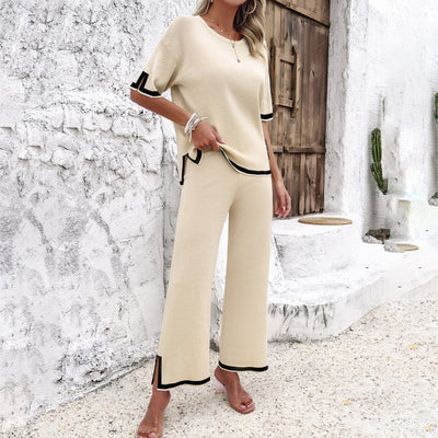 Mocarra | Elegante Damenmode Temperament Freizeit Kurzarm-Strickanzug