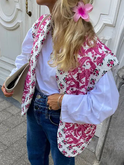 Mocarra | Rosa Blume Baumwolle Strickjacke für Frauen Elegant