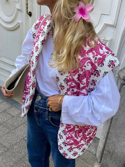 Mocarra | Rosa Blume Baumwolle Strickjacke für Frauen Elegant