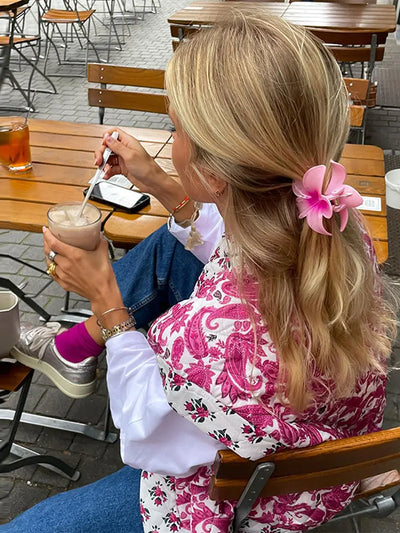 Mocarra | Rosa Blume Baumwolle Strickjacke für Frauen Elegant