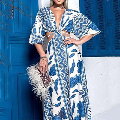 Mocarra | Maxikleid mit V-Ausschnitt und Offener Taille