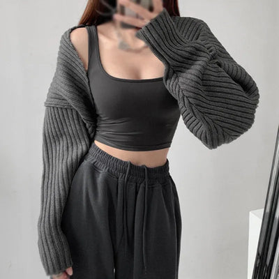 Ahri | Damen Offene Cropped Strickjacke – Einfarbig
